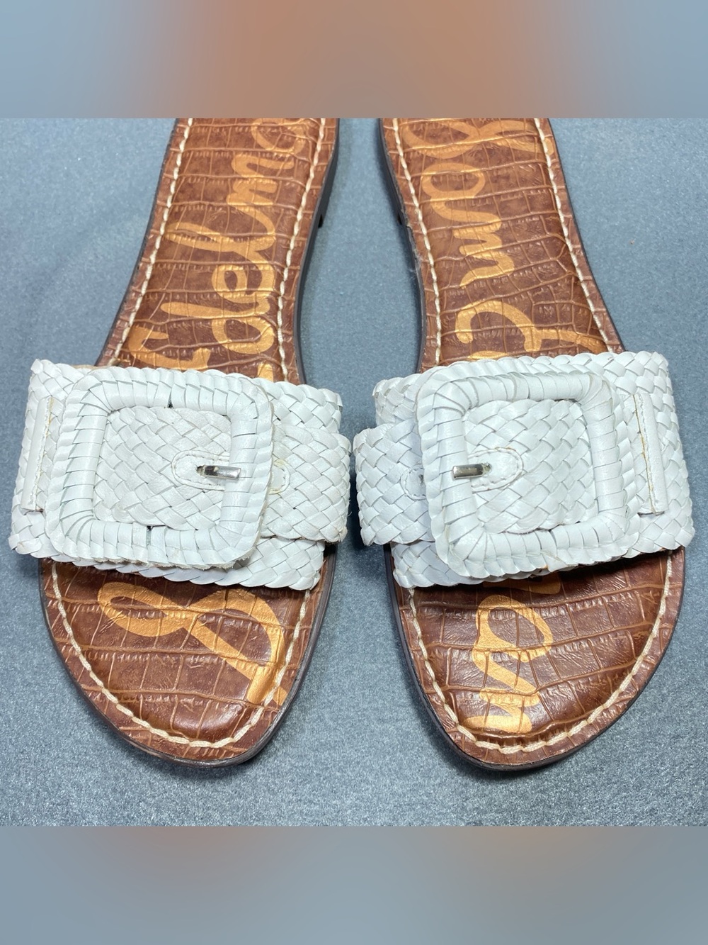 Sam Edelman-Gabriela White Woven Leather Flats Sandals w/Buckle Women’s Sz 9.5 M - Picture 7 of 16